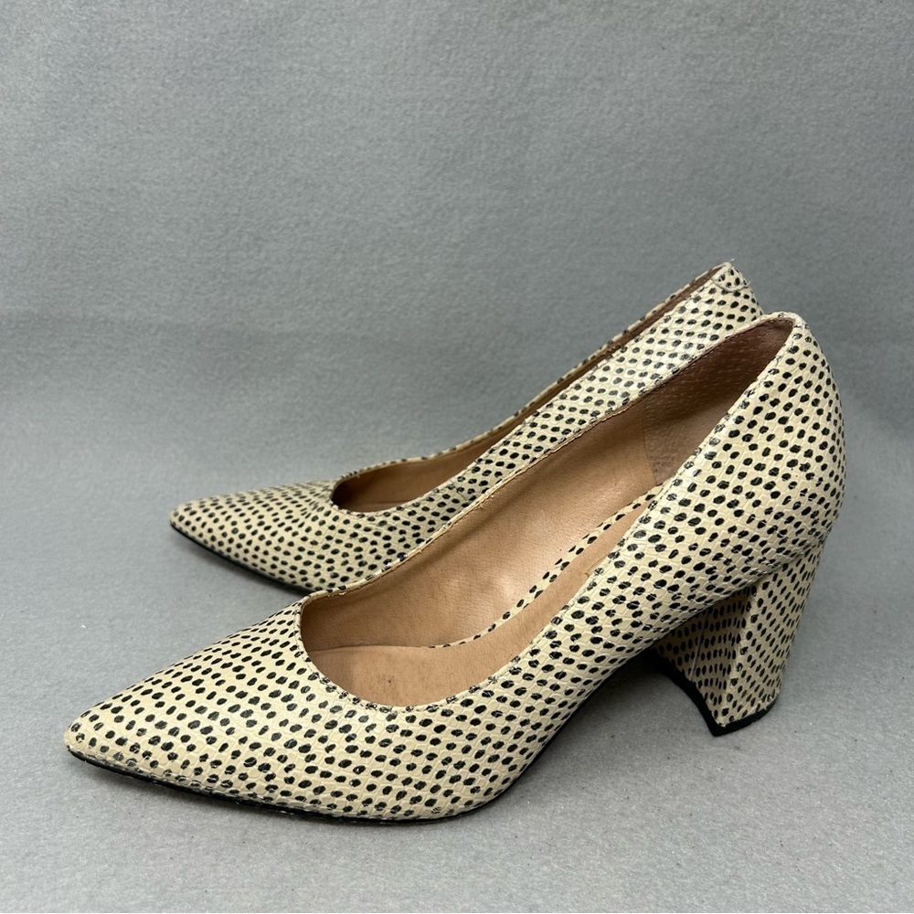 Chelsea & Violet Women’s Maria White With Black Dot Heels, Block Heel, Size 8M